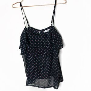 NWOT ANGL Black Printed Sheer Top Small